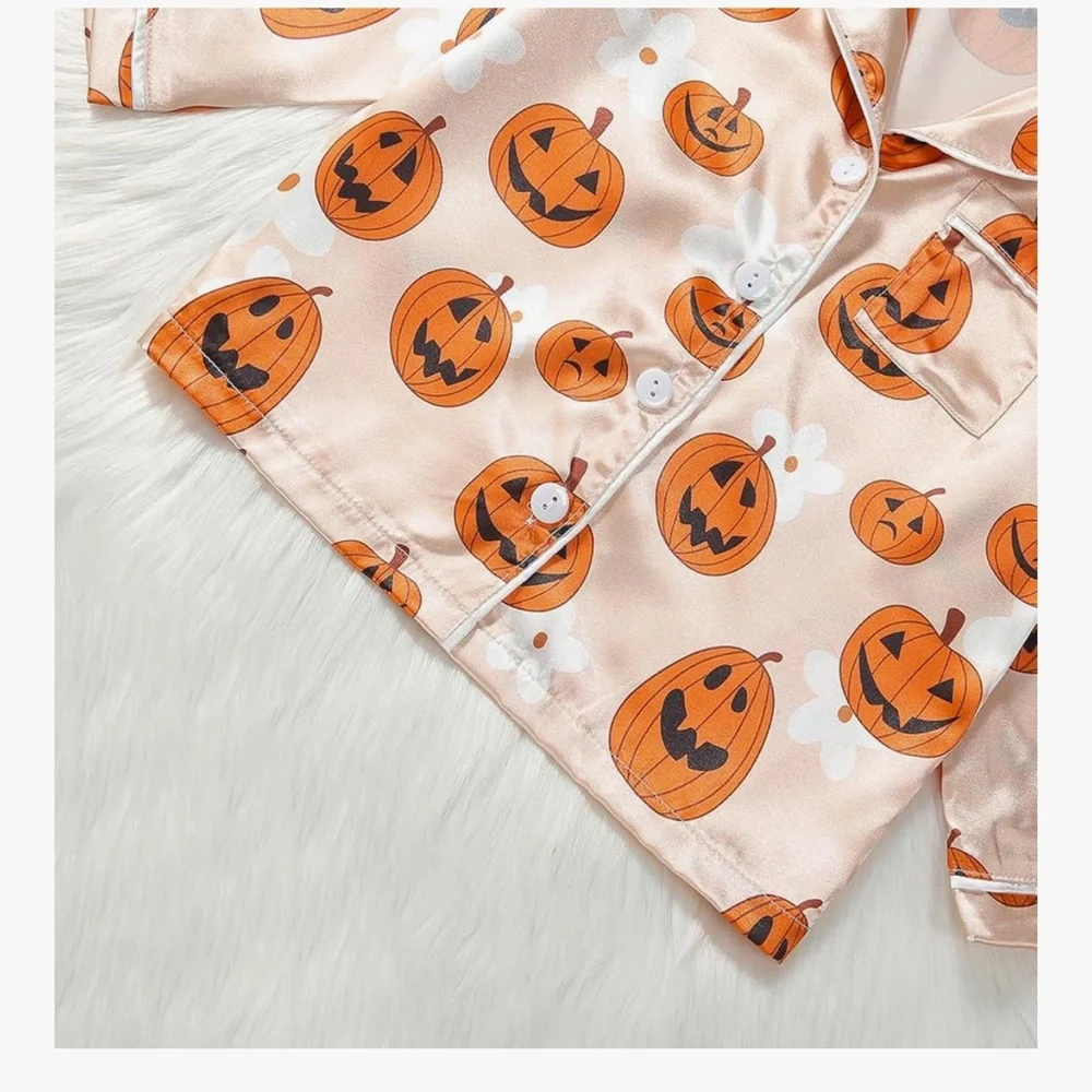 Kids Halloween Pumpkin Pajamas - Orange nwt 110 4 year old satin